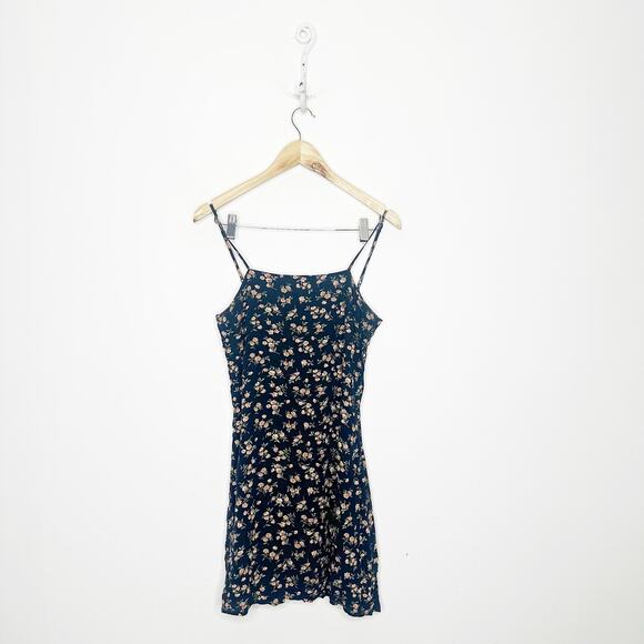 American Eagle Y2k 90s Dark Floral Tie Back Mini Dress Side Zip women's Medium - Picture 1 of 9